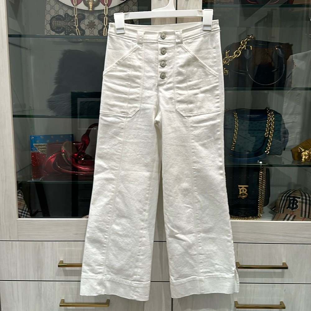 Cinq à Sept White cropped jeans Benji Button Fly Crop Wide Leg Jeans size 00